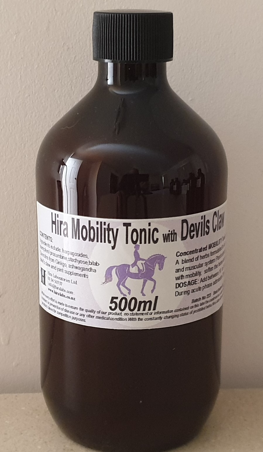 500ml amber bottle contains formulated mobility tonic