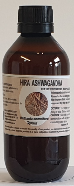 Amber bottle contains 200ml of Withania Somnifera liquid extract