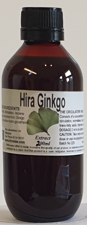 Amber bottle contains 200ml of Ginkgo extract