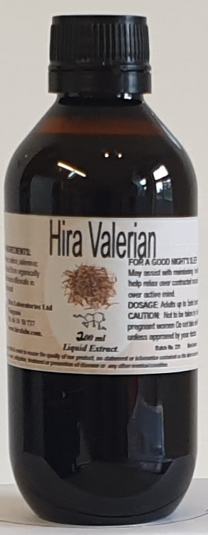 200ml amber bottle of valerian liquid extract from valeriana officinalis roots