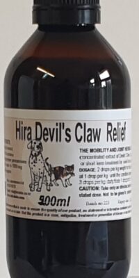 An amber bottle contains 200ml devil's claw extract
