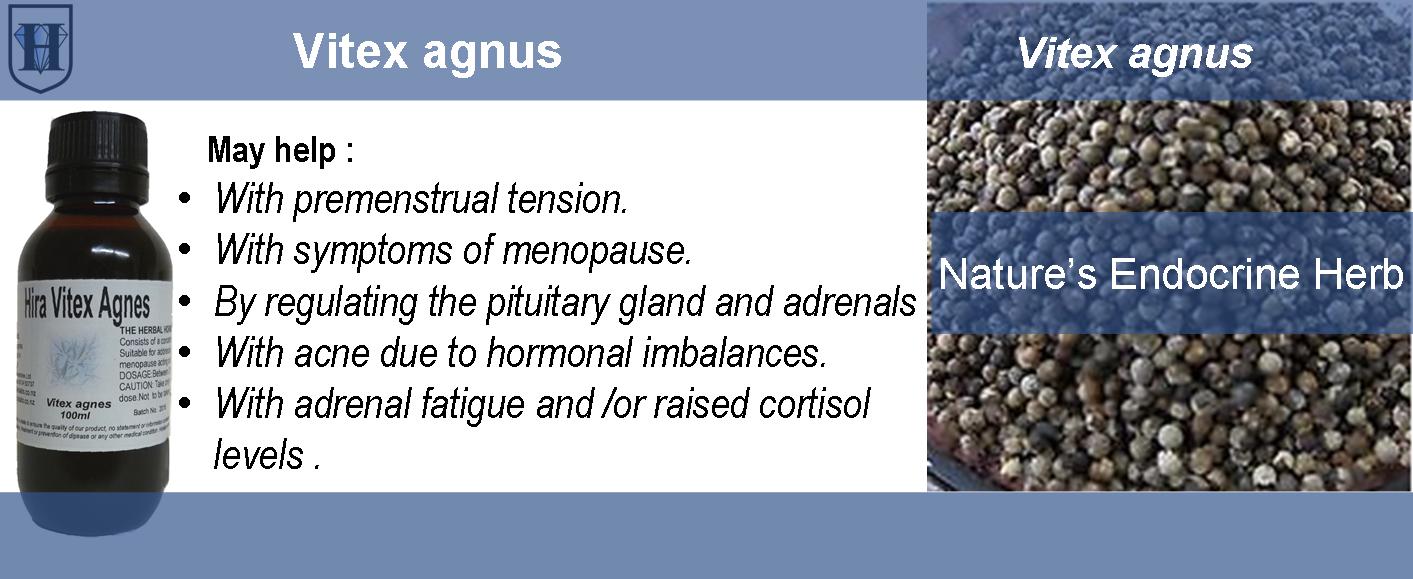 A slider shows an amber bottle contains Vitex agnus extract and image of vitex agnus berries